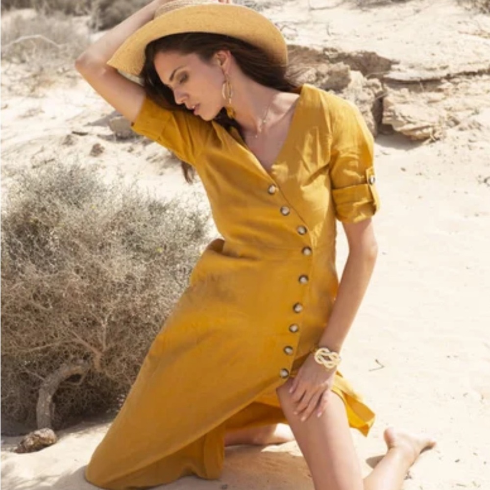 Zara Mustard Midi Dress with Button Detail